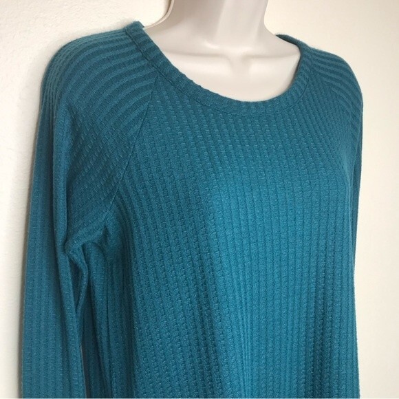 Chaser Waffle Knit Thermal Button Cuff Green Long Sleeve Round Neck Women Medium - Picture 4 of 14